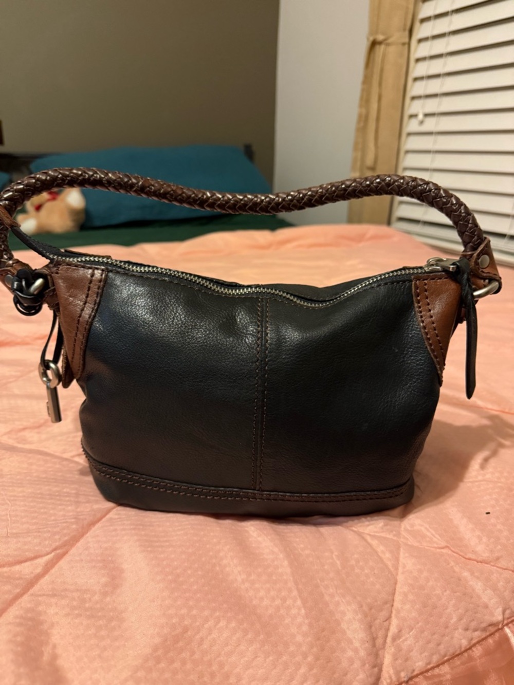 Fossil two-tone leather small hobo-style shoulder bag